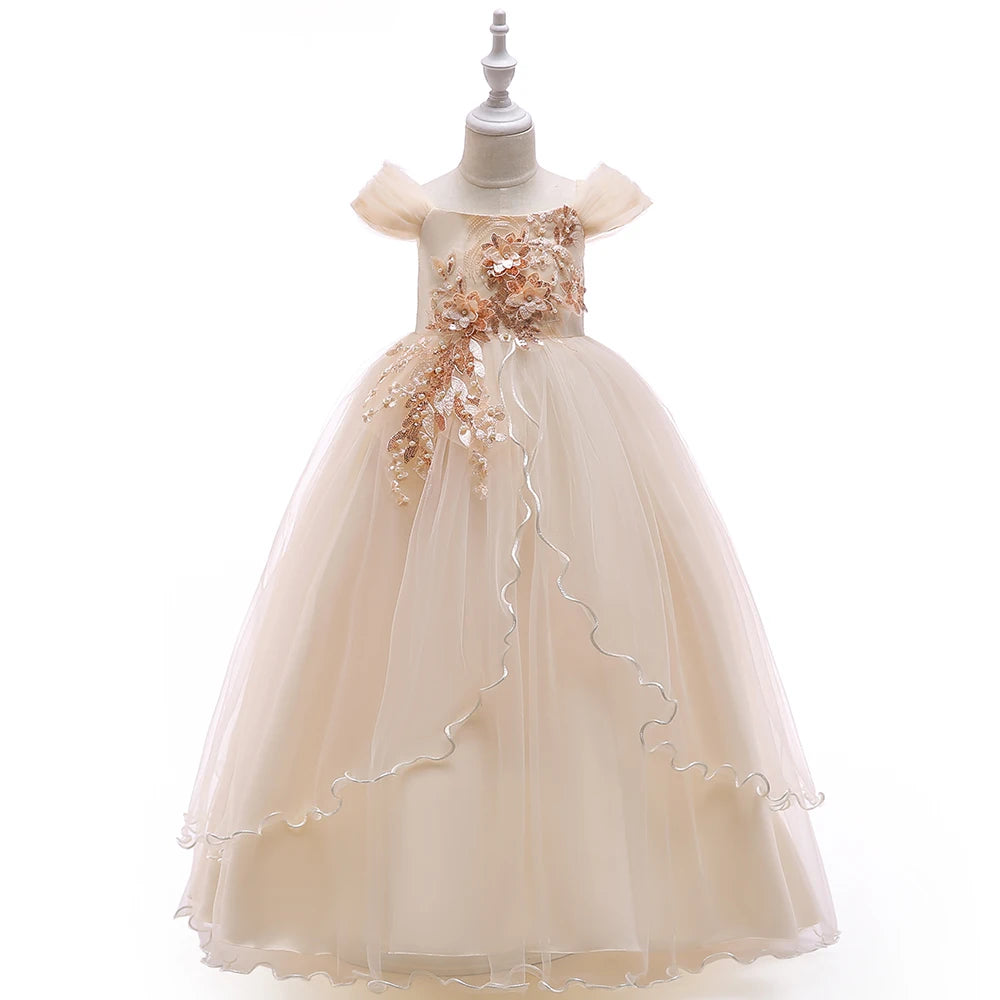 Elegant Bridesmaids Party Girls Dress Christmas Costumes Bow Birthday Wedding Princess Dresses for Girl Flower Prom Evening Gown