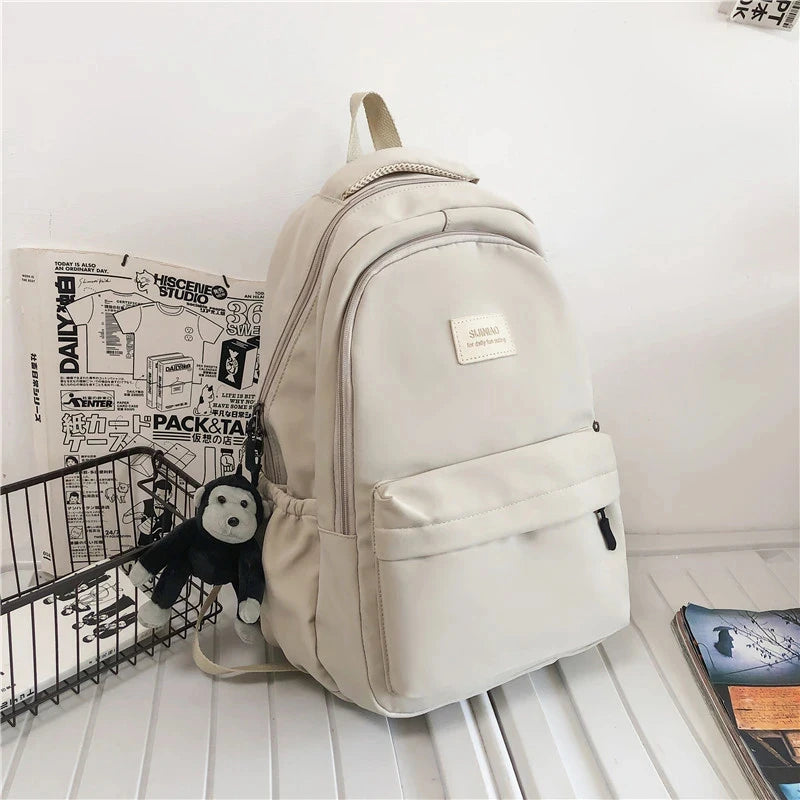 Solid Color Backpack Women Multi-pocket College Book Bag Casual Laptop Backpacks Men Schoolbag For Teenage School Bags For Girls