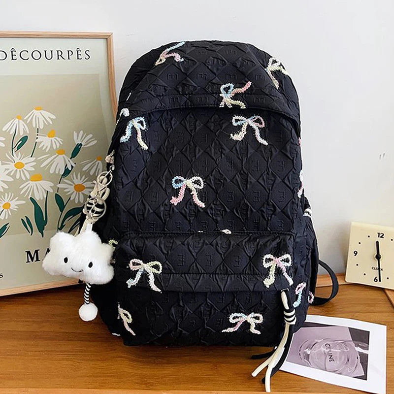 Versatile Junior High School Student Travel Laptop Backpack Cute Schoolbag Female Middle School Student Fashion Bowknot Backpack
