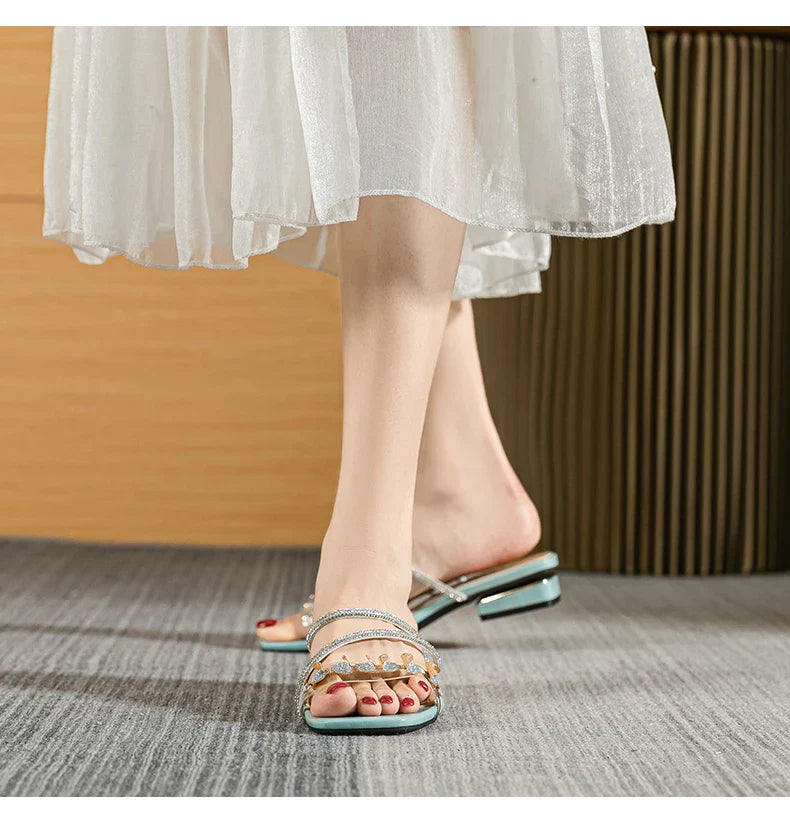 summer new women's slippers outdoor sandals casual flat shoes Stylish metal design Korean style office wear Large size 43