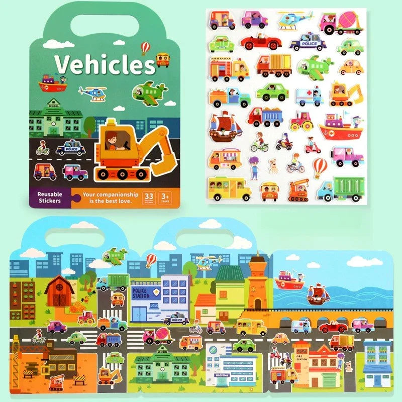 Kids' Reusable DIY Sticker Books Multi-Theme Bubble Sticker Jelly Stickers Portable Montessori Sticker Toy Gifts for Children
