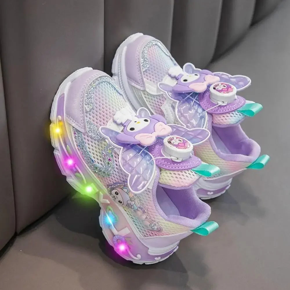 Kuromi Led Light Sneakers Spring Sanrio Kawaii My Melody Childrens Summer Cartoon Girls Casual Shoes Running Shoe Sports Sandals