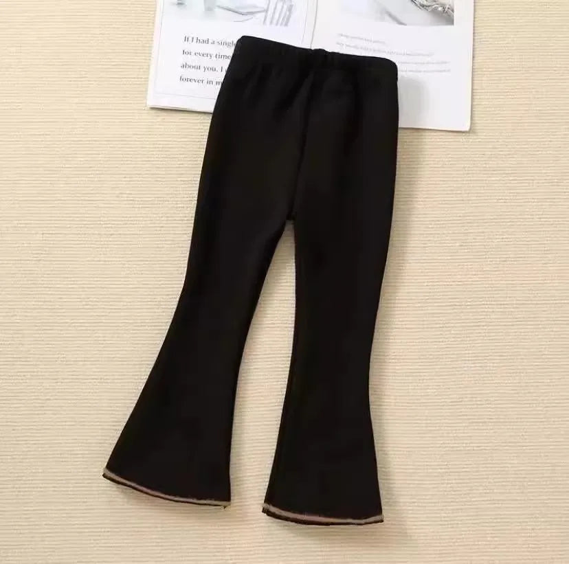 Girls' Winter Flared Pants Fleece Lined Cute Bell Bottom Trousers Korean Style Fashionable & Warm Leggings for Baby Toddler Kids