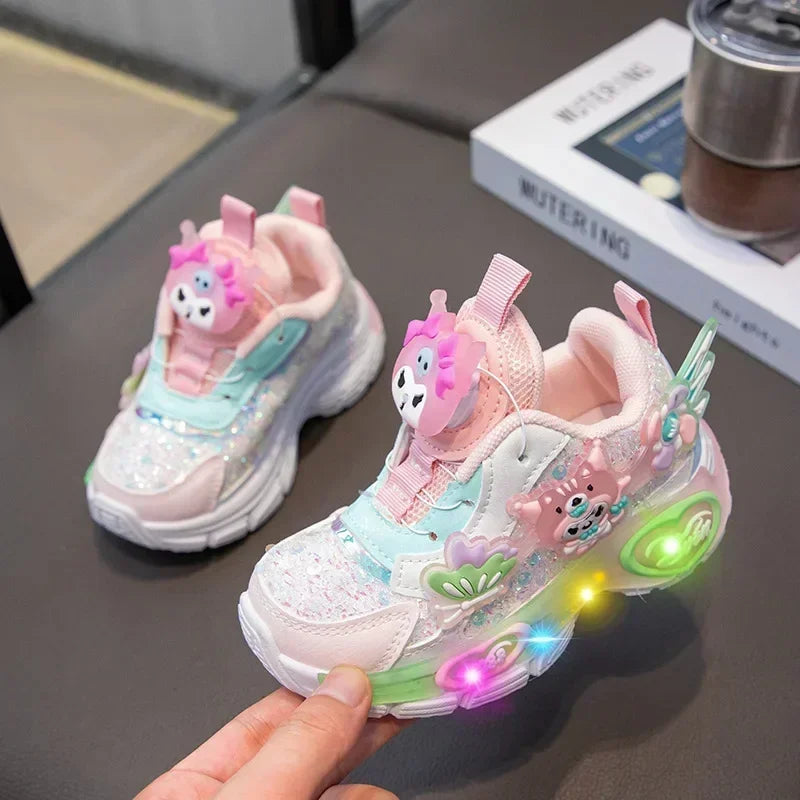 Sanrio Kawaii Kuromi Casual Shoes Baby Girls Children's Led Light Sneakers Cartoon Spring New Nonslip Sports Shoes Luminous Shoe