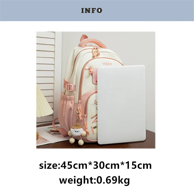 New cute rabbit children school backpack Fashionable splicing color contrast fresh lady knapsack kids schoolbags bring a doll
