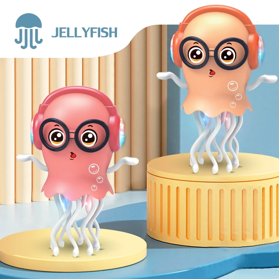 An electrically-powered crawling dancing jellyfish toy, an octopus with automatic obstacle sensor, intelligent LED lights and mu