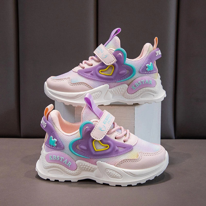 Childrens Sports Shoes 2025 Spring School Casual Girls Soft Cute Pink Anti Slip Tennis Shoes Outdoor Breathe Mesh Running Shoes