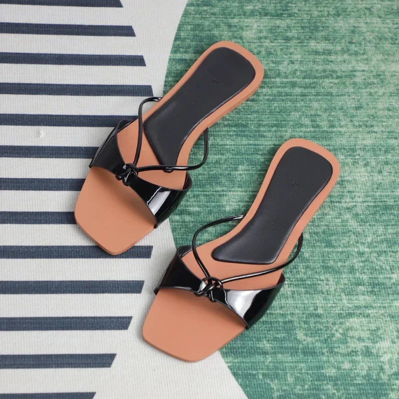 Women's summer footwear 2025 fashion designer sandals for ladies sexy thin strap casual beach flat heels shallow female shoes