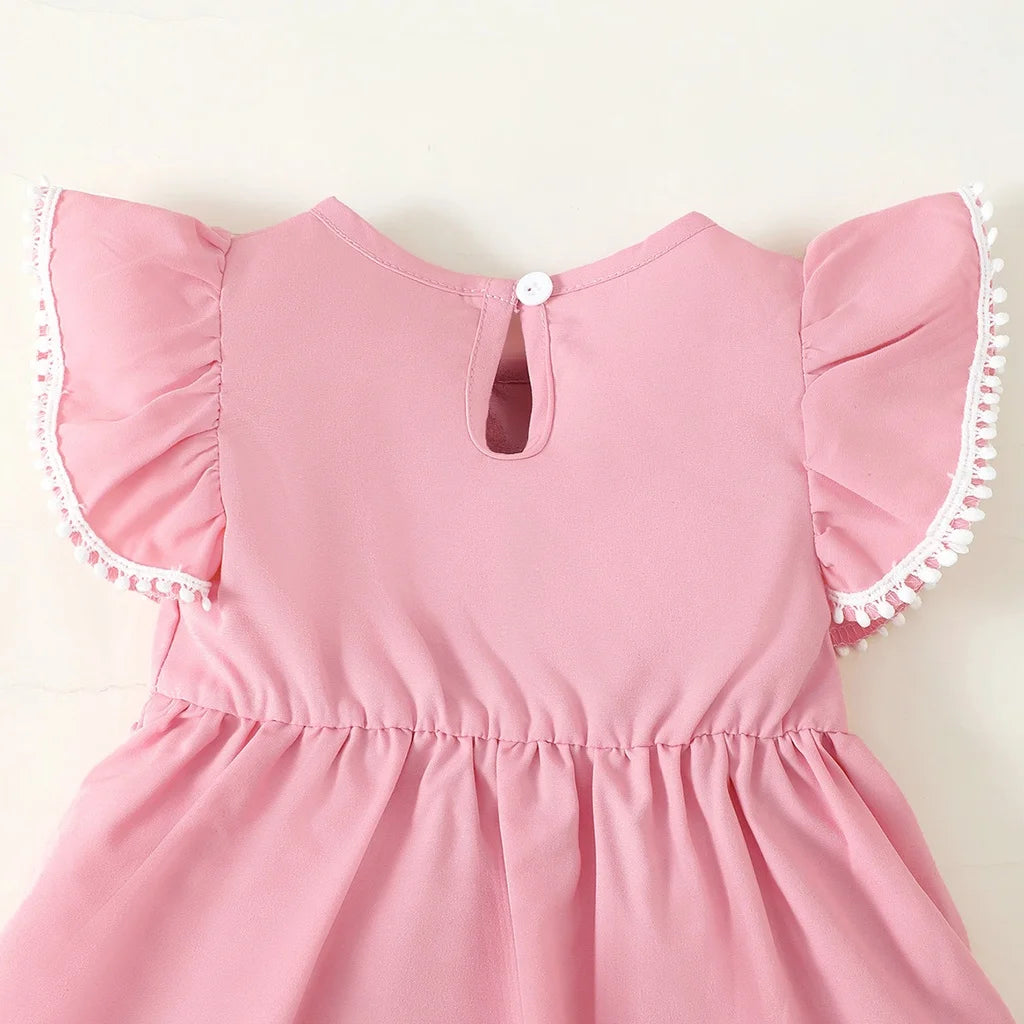 1-3 Years Infant Baby Girl Party Dress Summer Flutter Sleeve with Bow Wedding Dinner Dress for Toddler Girl Formal Banquet Dress