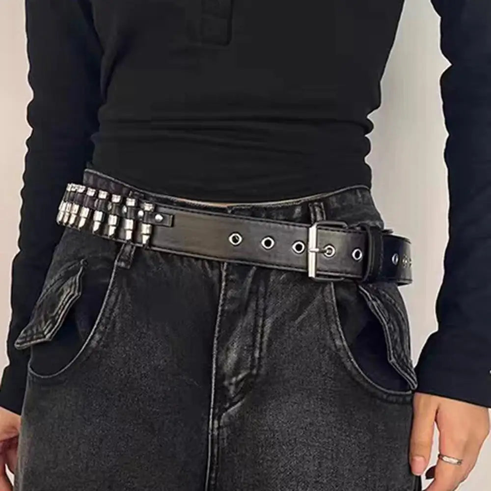 Rivet Hollow Bullet Decoration Belt Goth Rock Hardware Jeans Belt Y2K Waistband Designer Belt Women Jeans Punk Black Belts