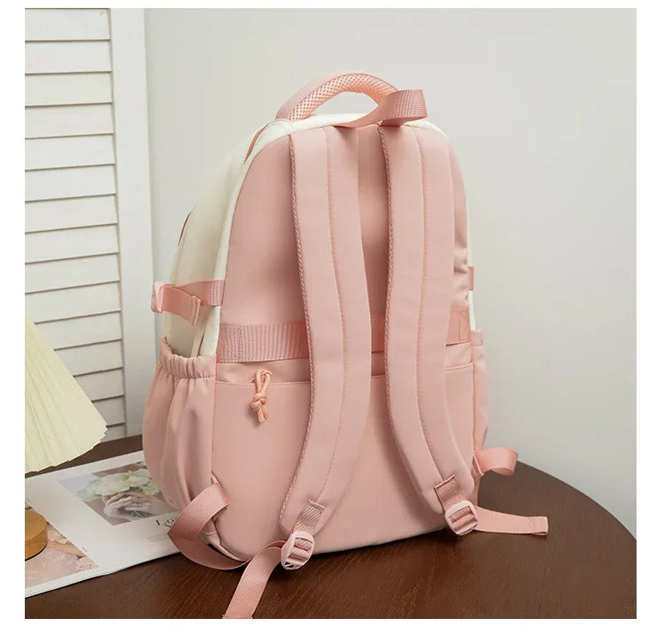 New cute rabbit children school backpack Fashionable splicing color contrast fresh lady knapsack kids schoolbags bring a doll