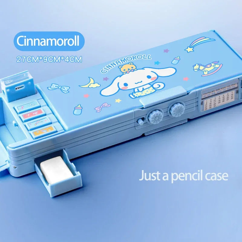 Sanrio Multifunction Stationery Box Kuromi Melody Cinnamoroll Bilayer Coded Lock Pencil Box Large Capacity Students Supply Gift