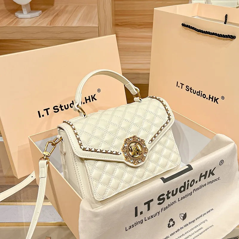 Women's handbag designer Lingge square bag women's 2024 new high-end texture handbag autumn/winter crossbody shoulder bag