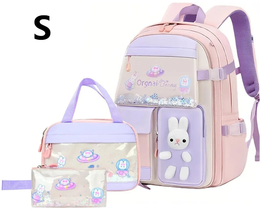 Cute Student Backpack 3pcs/set Primary Schoolbag Rabbits and quicksand Kawaii Student Backpack Teenage Girls Handbag Rucksack