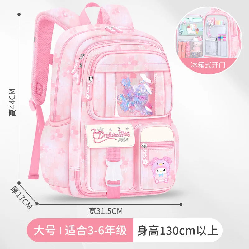 My Melody Kuromi Sanrios Backpack Student Bag Girl Cartoon Kawaii Anime Breathable Super Light Large Capacity Child School Bag