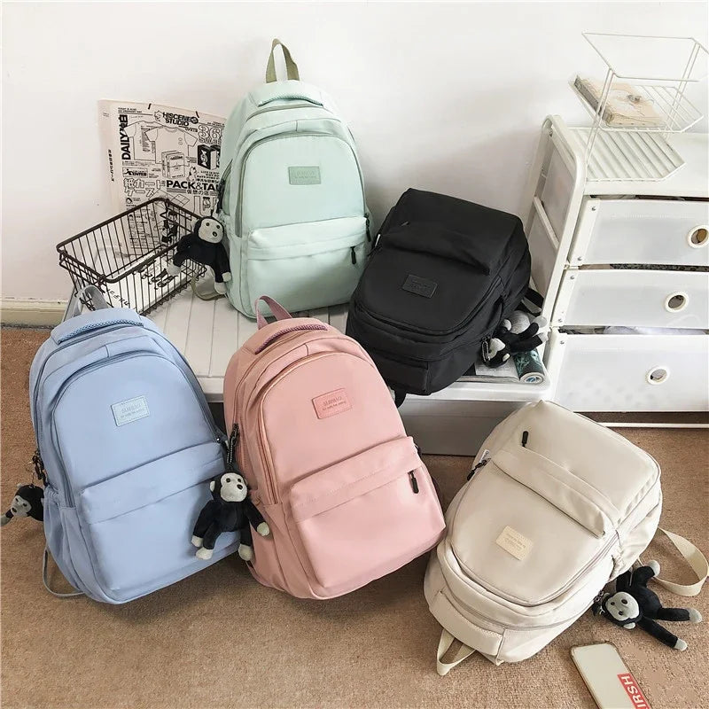 Solid Color Backpack Women Multi-pocket College Book Bag Casual Laptop Backpacks Men Schoolbag For Teenage School Bags For Girls