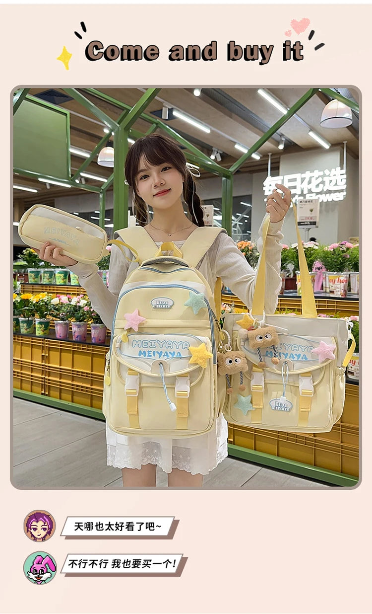 School Bags For Girls Japanese Style Kawaii For Large New Nylon Shoulder Bag Backpack School Set For Kinder Girl Kids Schoolbags