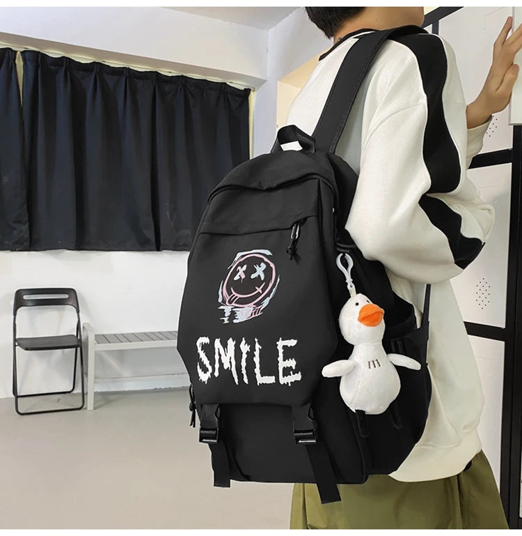 Fashion Cute Cartoon Pattern Waterproof Student School Bag, Casual Large Capacity Nylon Zipper Backpack Woman and Man, Unisex