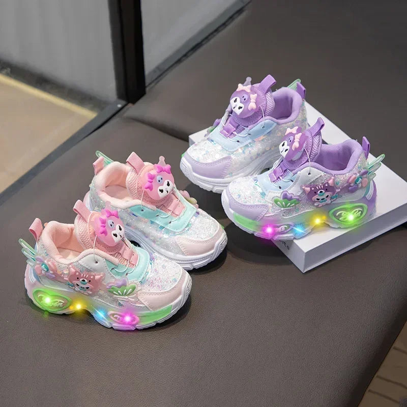 Sanrio Kawaii Kuromi Casual Shoes Baby Girls Children's Led Light Sneakers Cartoon Spring New Nonslip Sports Shoes Luminous Shoe