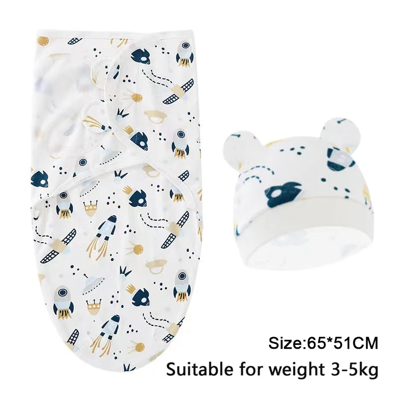 Pure cotton skin-friendly newborn baby wrap, easy to wear with, easy to change diapers, with a cap, give baby more protection