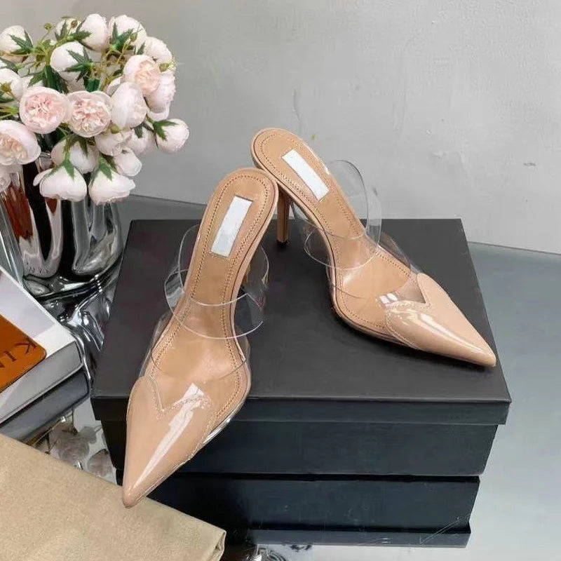 Colorful Heart-Shaped Transparent Sexy Patchwork Color Sandals Women Half-Toe Pointed