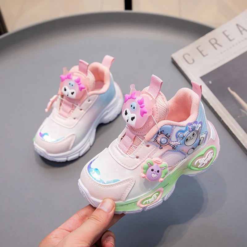 Kawaii Kuromi My melody Led Casual Sneakers Girl Cartoon Outdoors Rotating Buckle Shoes Children Led Luminous Sports Shoes