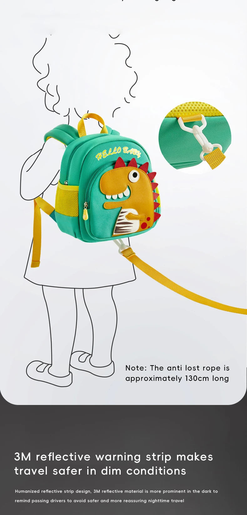 AIBEDILA Children Cute Cartoon 3D Dinosaur School Bags Anti-lost Boys Backpacks Girls Toddler Rucksack Kindergarten Schoolbag