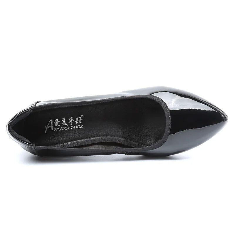 Sexy Pointed Toe Shoes Patent Leather Women Heels 2025 Women's Moccasins Elegant Woman Heeled Shoes Wedge Heel Slip-on Lolita 33