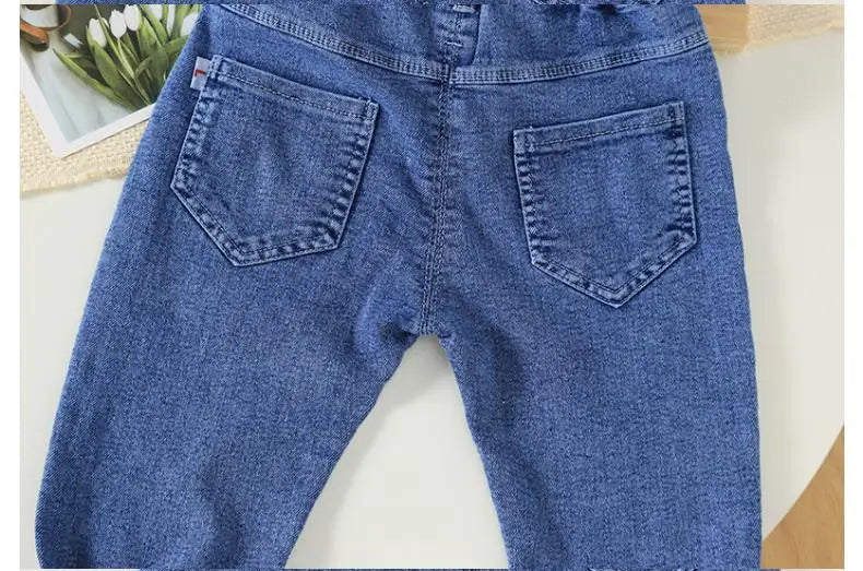 2025 Spring Autumn Korean version children's embroidery elastic soft simple men's and women's fashion denim pants 0-5Y