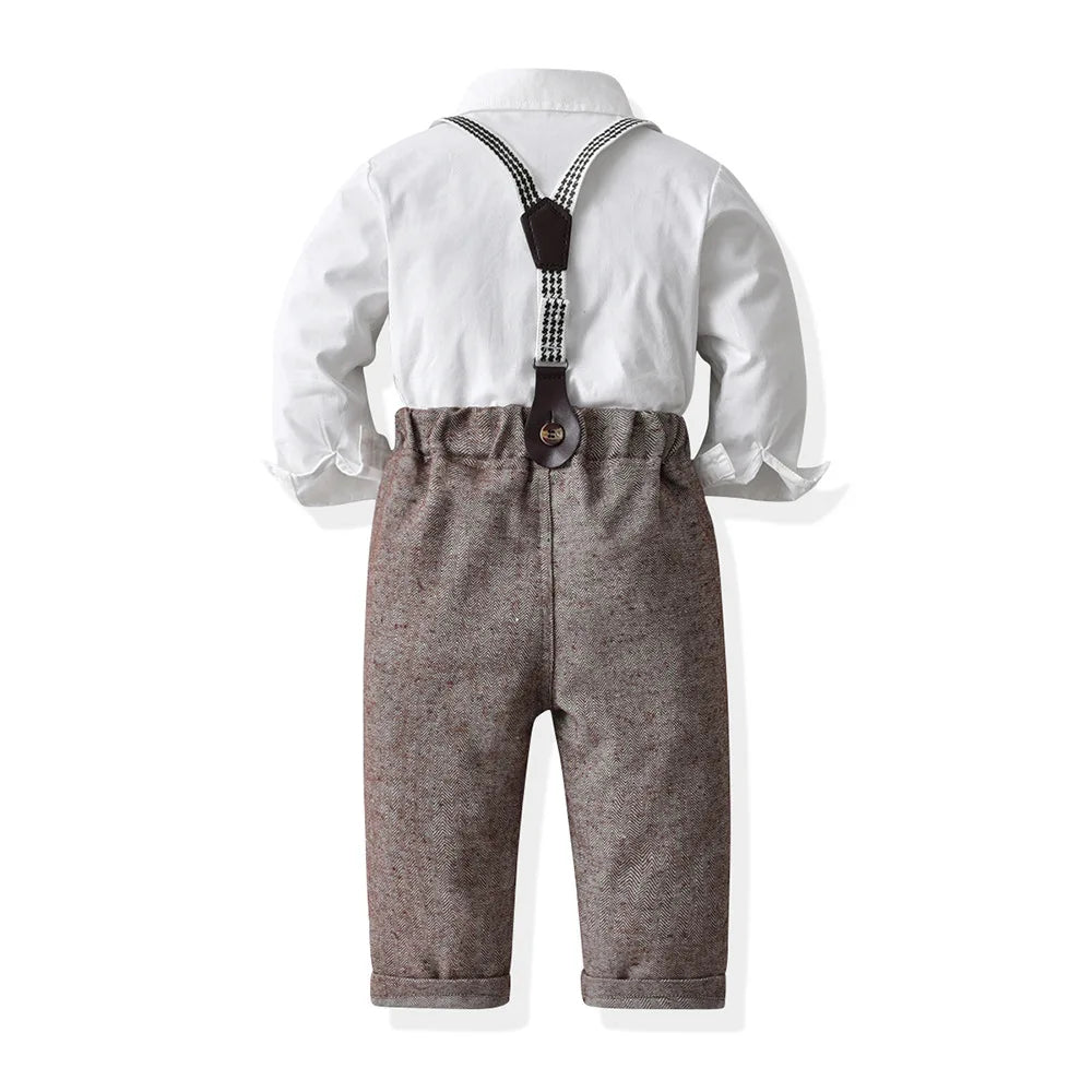 Baby Boys Party Dress Suit Cotton Long Sleeve With Shirt + Suspenders Pants 2PCS Outfits Kids Boys Gentleman Clothes Sets