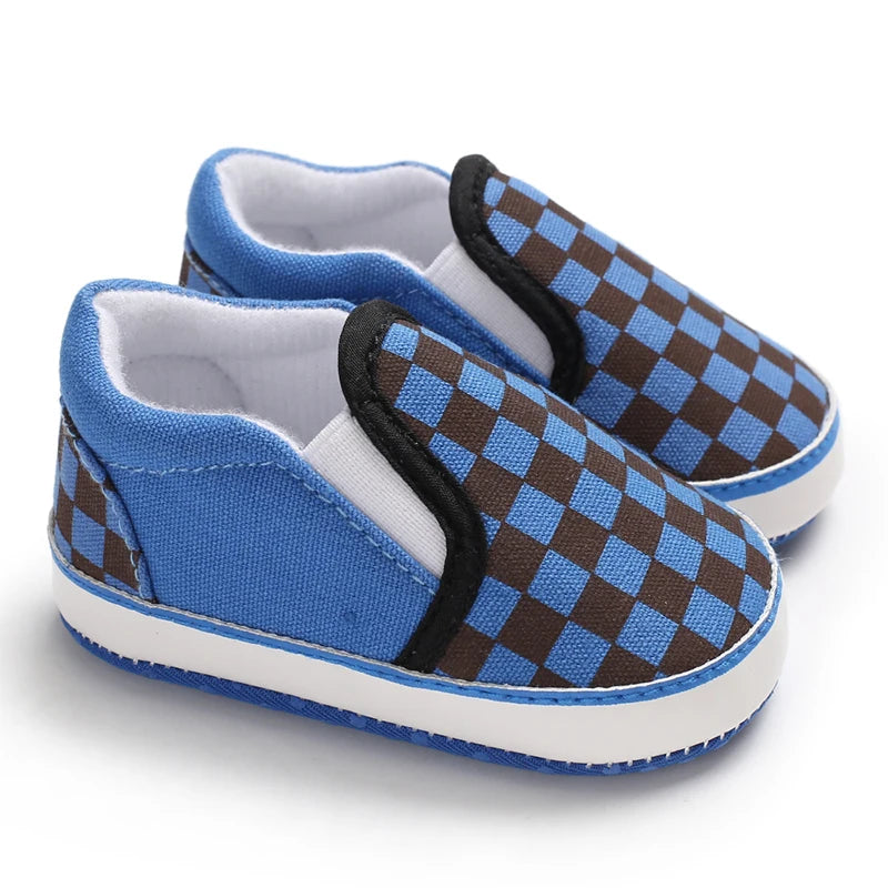 Fashion Spring and Autumn 0-1 Year Old Baby Shoes Boys and Girls Checkered Print Canvas soft sole newborn's first step in learni