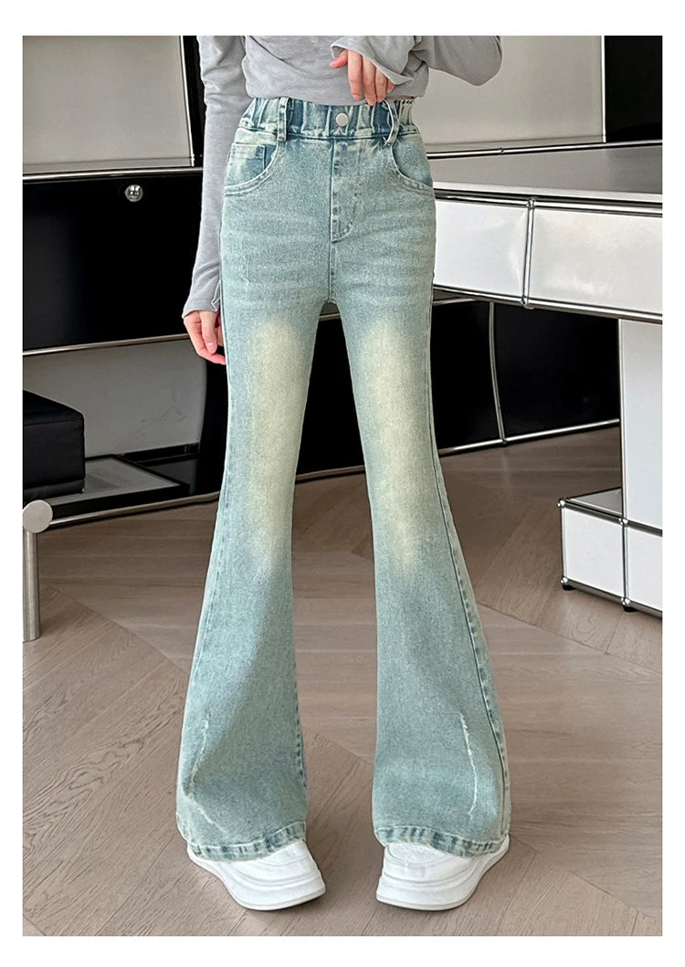 Children Boot Cut Jeans Trousers For Girl Fashion Design Denim Flared Pants for 5 7 8 9 10 11 12 13 14Years Kids Slim Cool Jeans