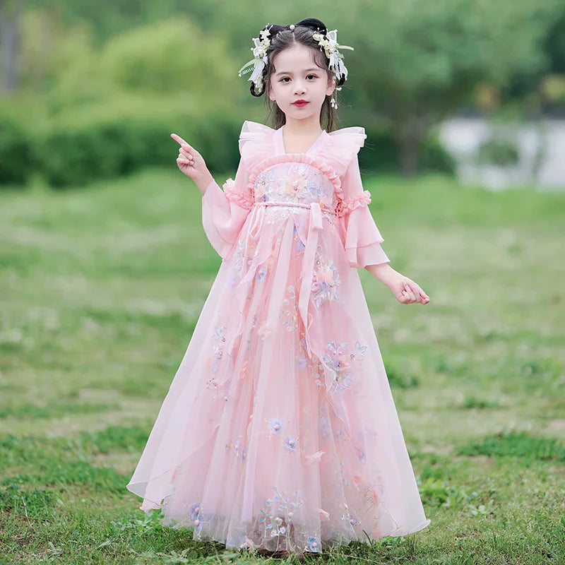 Infant Toddler Ancient Kid Traditional Dresses Chinese Baby Girl Costume Folk Dance Performance Child Fairy Pink Hanfu Dress