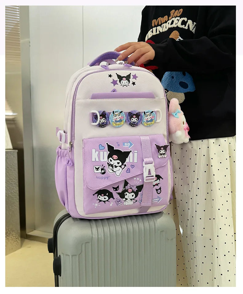 Cinnamoroll Backpack Badges Plush Pendant Casual Cute Cartoon Shoulder Bag Adjustable Shoulder Strap Ultralight Gear