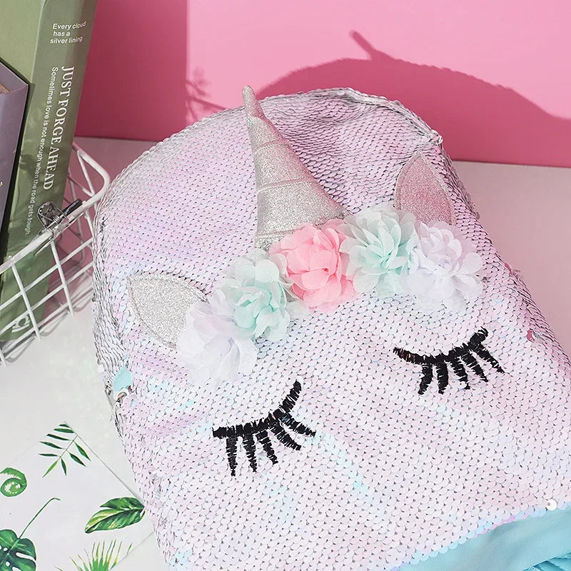 Unicorn Sequin Backpack Cartoon School Bag School Bookbag large capacity Book food Storage Double Shoulder Backpack Travel Bag