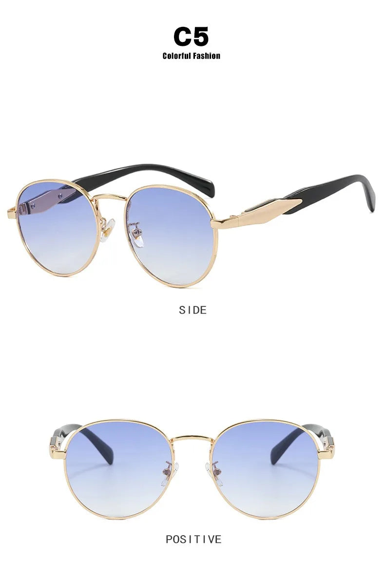 Vintage Round Metal Sunglasses Women New Fashion Retro Sun Glasses Female Brand Designer Ins Trendy Eyewear Male UV400