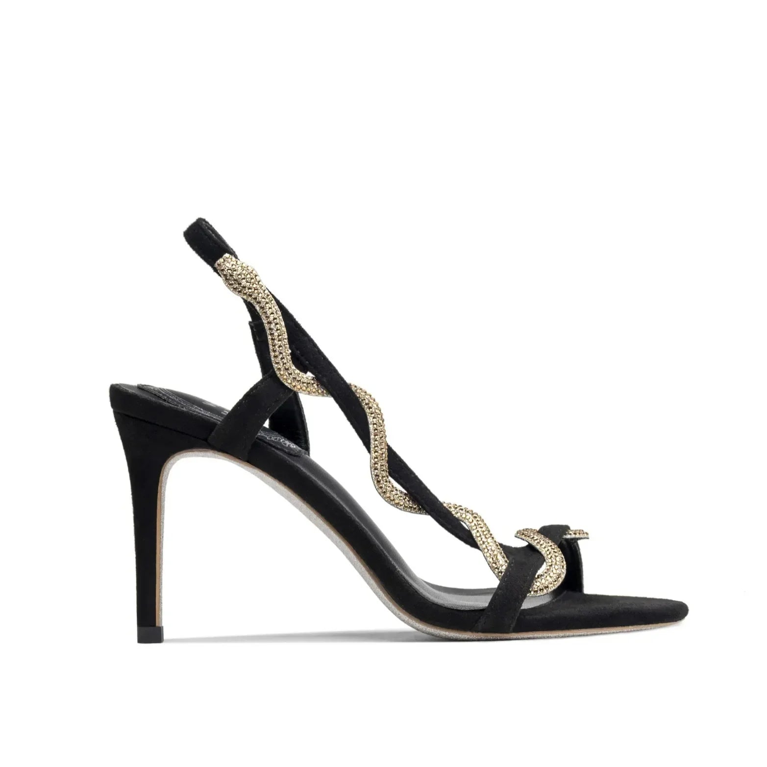 2025 Female New Serpentine Line With Fine Heel French Sandals Female Summer Drill Side Empty Sexy Open-Toed High Heels