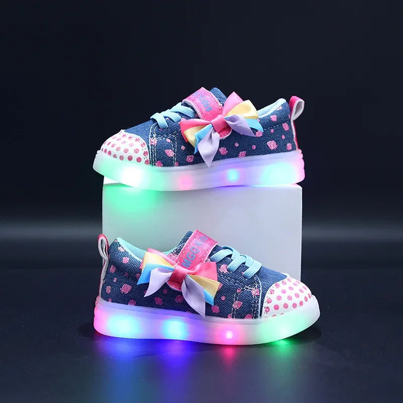 Tenis Girl Sneaker 2025autumn LED Luminous Kid Shoe Fashion Kid Canvas Shoe Bow Board Shoes Soft Sole Girl Shoes Zapatillas Niña