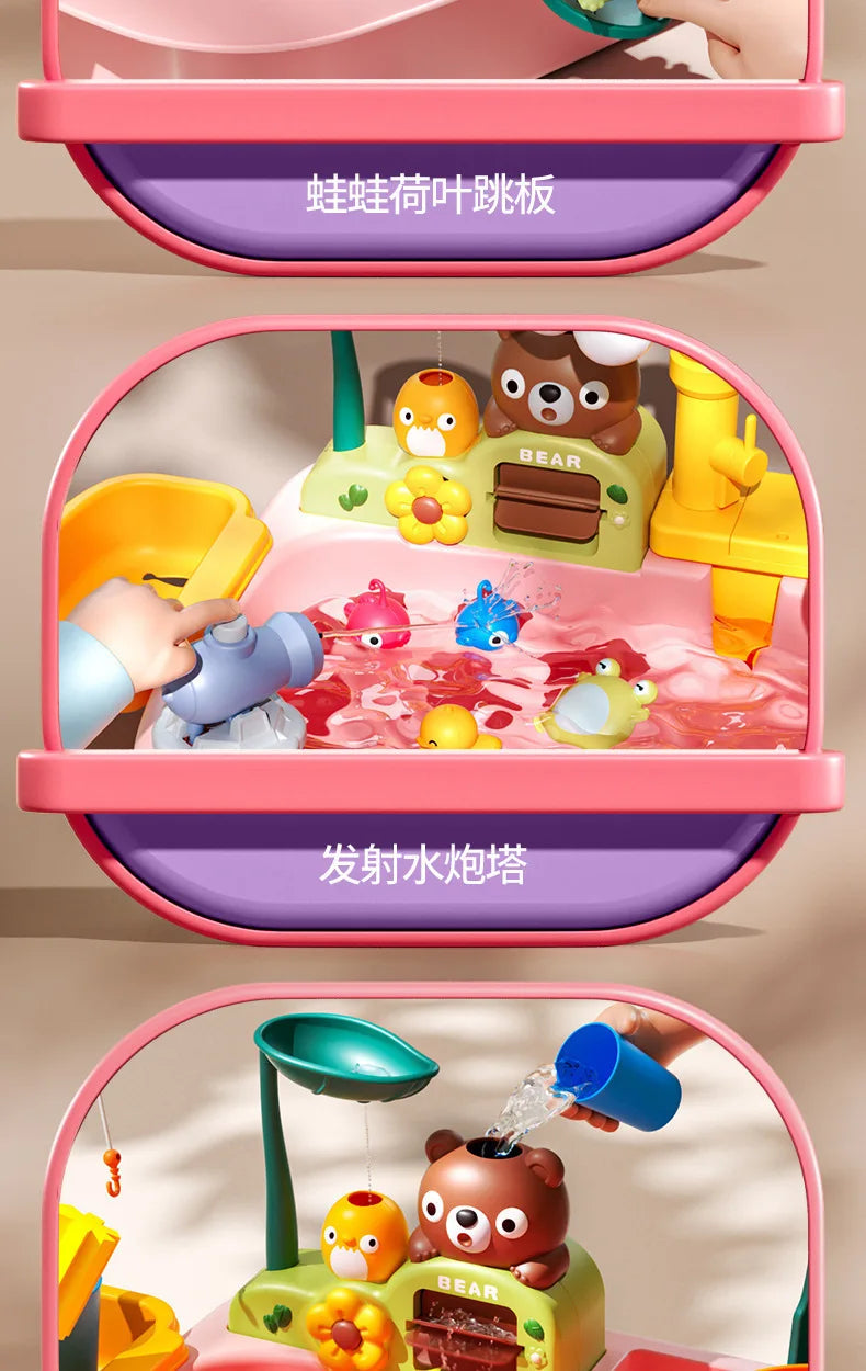 Children's kitchen toys electric fun water play water wash basin fishing dishwashing home role-playing baby early education toy