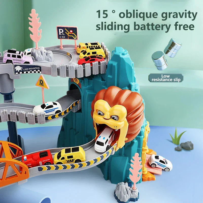 Lion Theme Car Track For Children Diecasts Holiday Gifts Birthday Hot Wheels Kids Educational Race Toys Racing Rail Cars