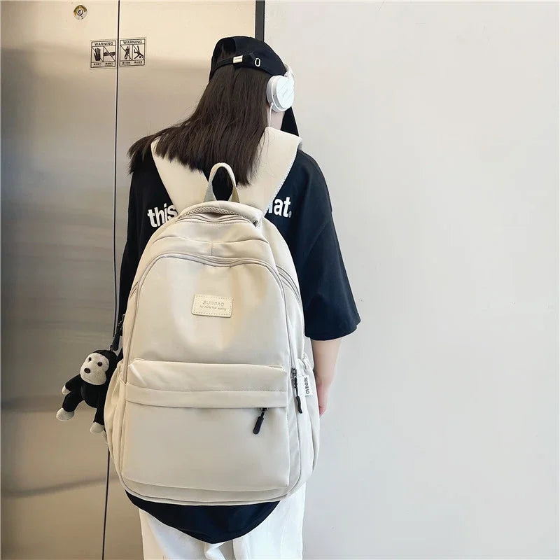 Solid Color Backpack Women Multi-pocket College Book Bag Casual Laptop Backpacks Men Schoolbag For Teenage School Bags For Girls