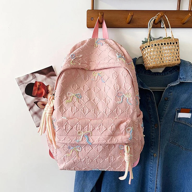 Versatile Junior High School Student Travel Laptop Backpack Cute Schoolbag Female Middle School Student Fashion Bowknot Backpack