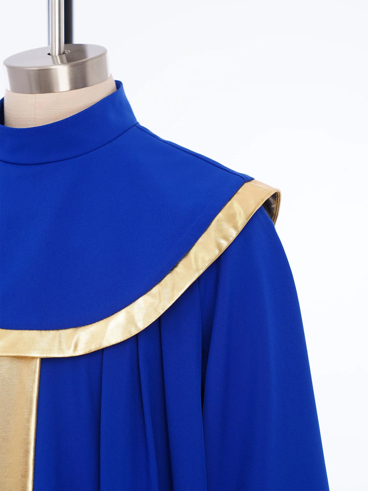 Boys Girls Choir Robe Liturgical Worship Praise Dance Costume Long Sleeve Metallic Color Block Patchwork Pleated Dress Grown