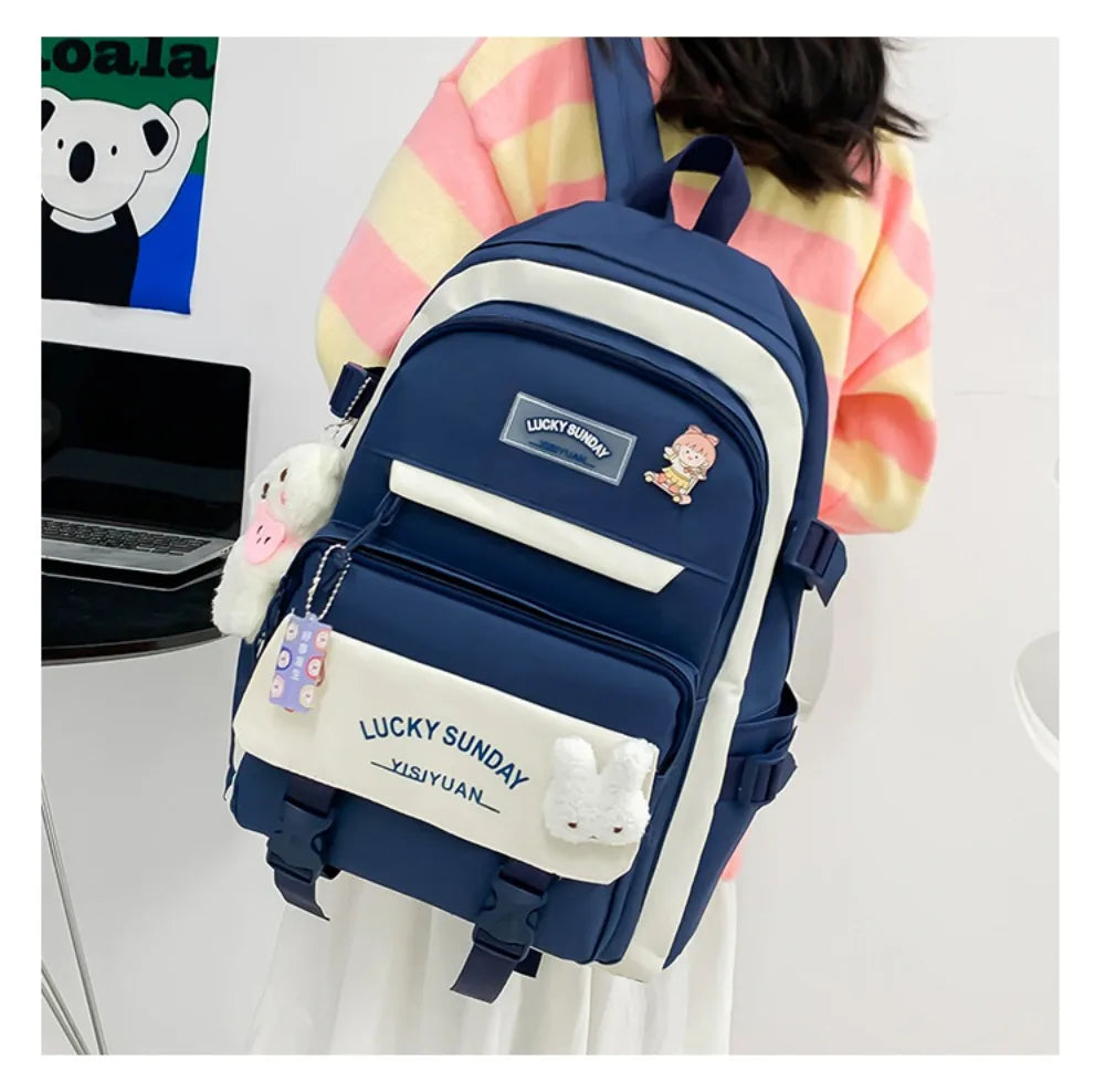 5 Pcs Cute Large Capacity Backpack Set Multifunctional Breathable Student Schoolbag Buckle Coin Purse School