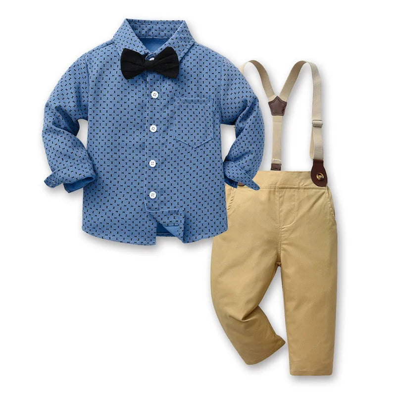 Baby Boys Party Dress Suit Cotton Long Sleeve With Shirt + Suspenders Pants 2PCS Outfits Kids Boys Gentleman Clothes Sets