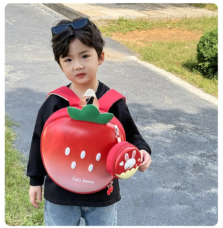 Cartoon Children Backpack 3D Strawberry Cute Toddler School Bags Fashionable New Outdoor Kids Eggshell Bag Accessories