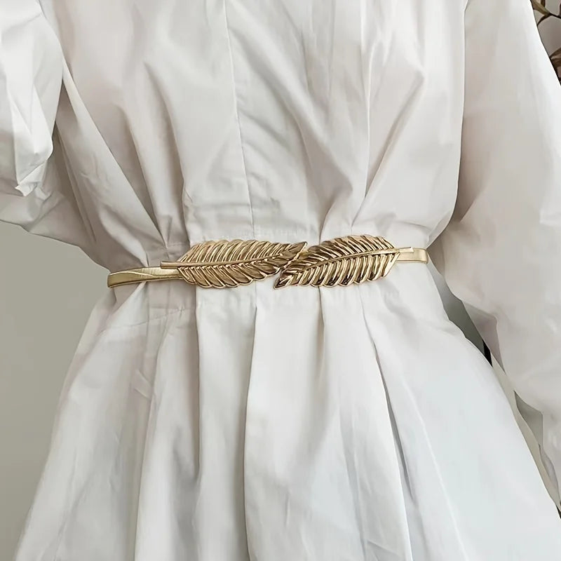 Women Elastic Leaf Waist Belt Waistband For Dress Skirts Jeans Pant Body Chain Belt