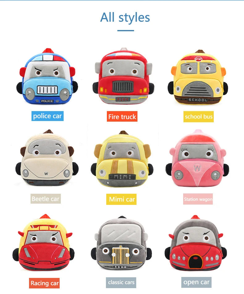 Stereo cartoon car backpack boy girl 2-4 years old kindergarten school bag kids backpack plush backpack