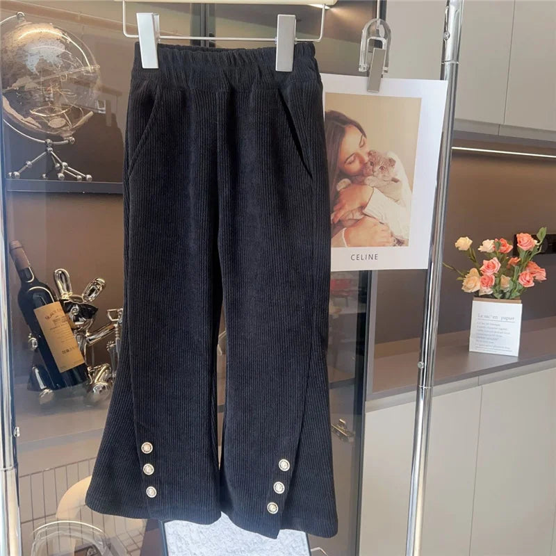New Girls Flared Pants Kids Thin Cotton Trousers Spring Autumn Fashion Bell-bottom Trousers Teen Sweatpants 4-12 Years