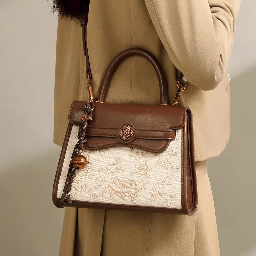 Office Bag Forbidden City Cultural Series Textured Pan Jiangnan Small Square Bag National Style Handbag Women's Shoulder Crossbo